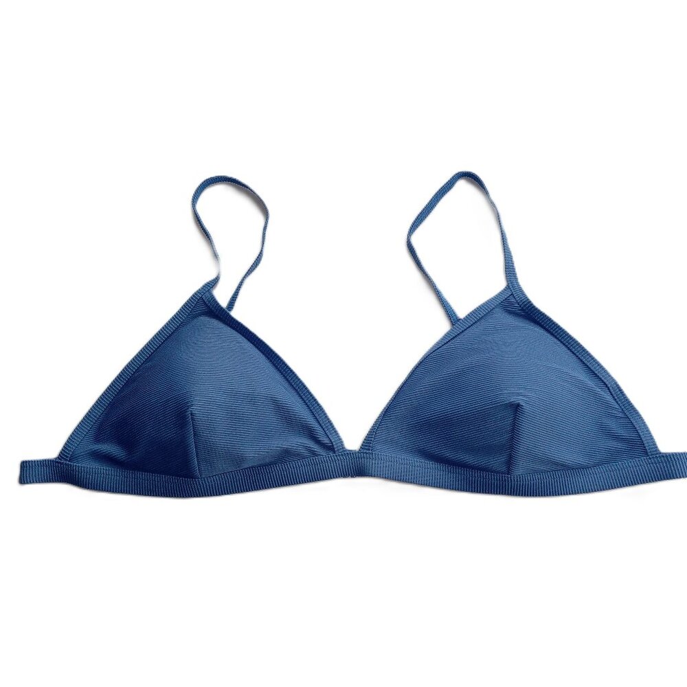 J. Crew Women's Ribbed Triangle Bikini Top Size 3X Blue Removable Pads Swim